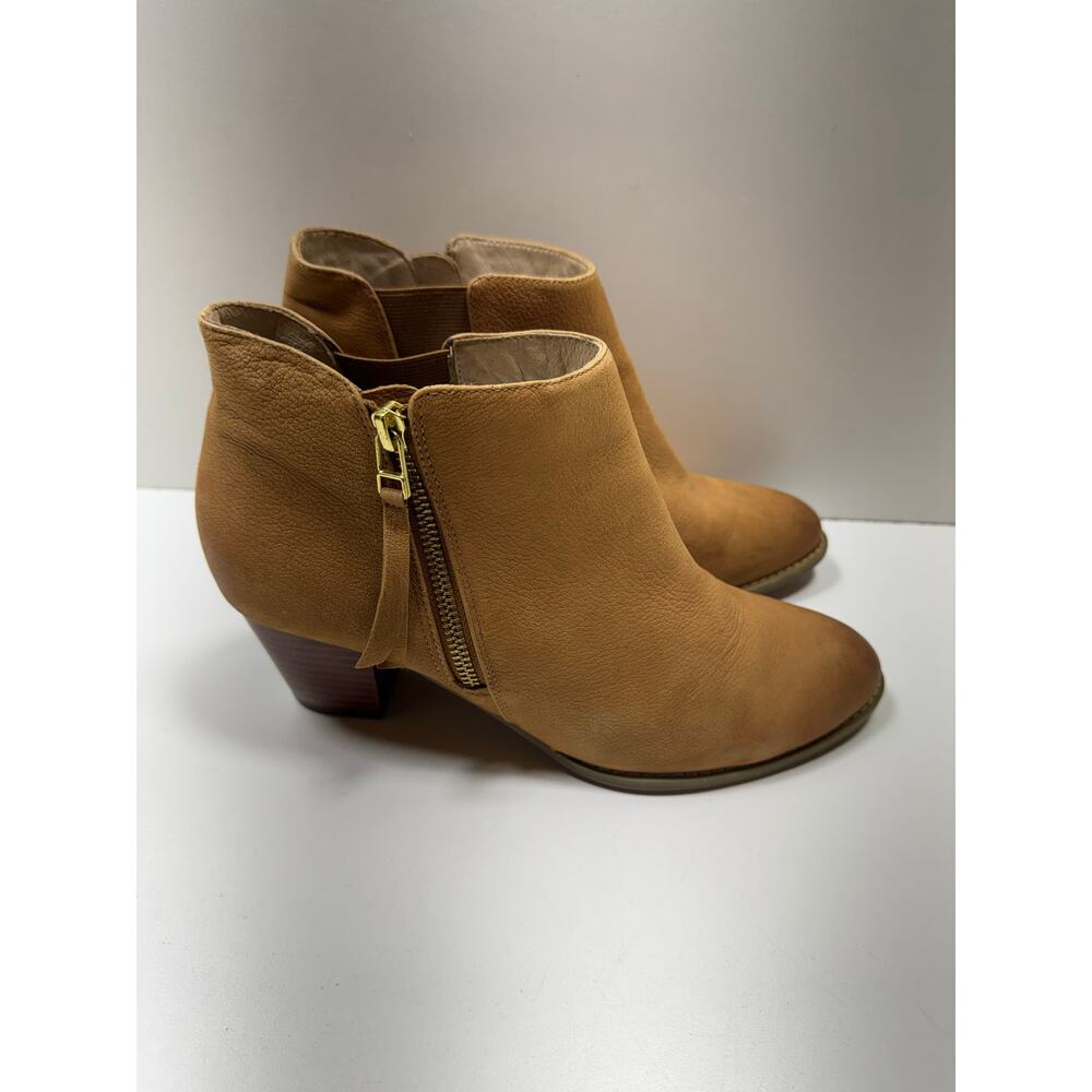 Vionic Strrling Women’s Heeled Boots Sz 9.5 Leather Suede Beige Side Zip Boho